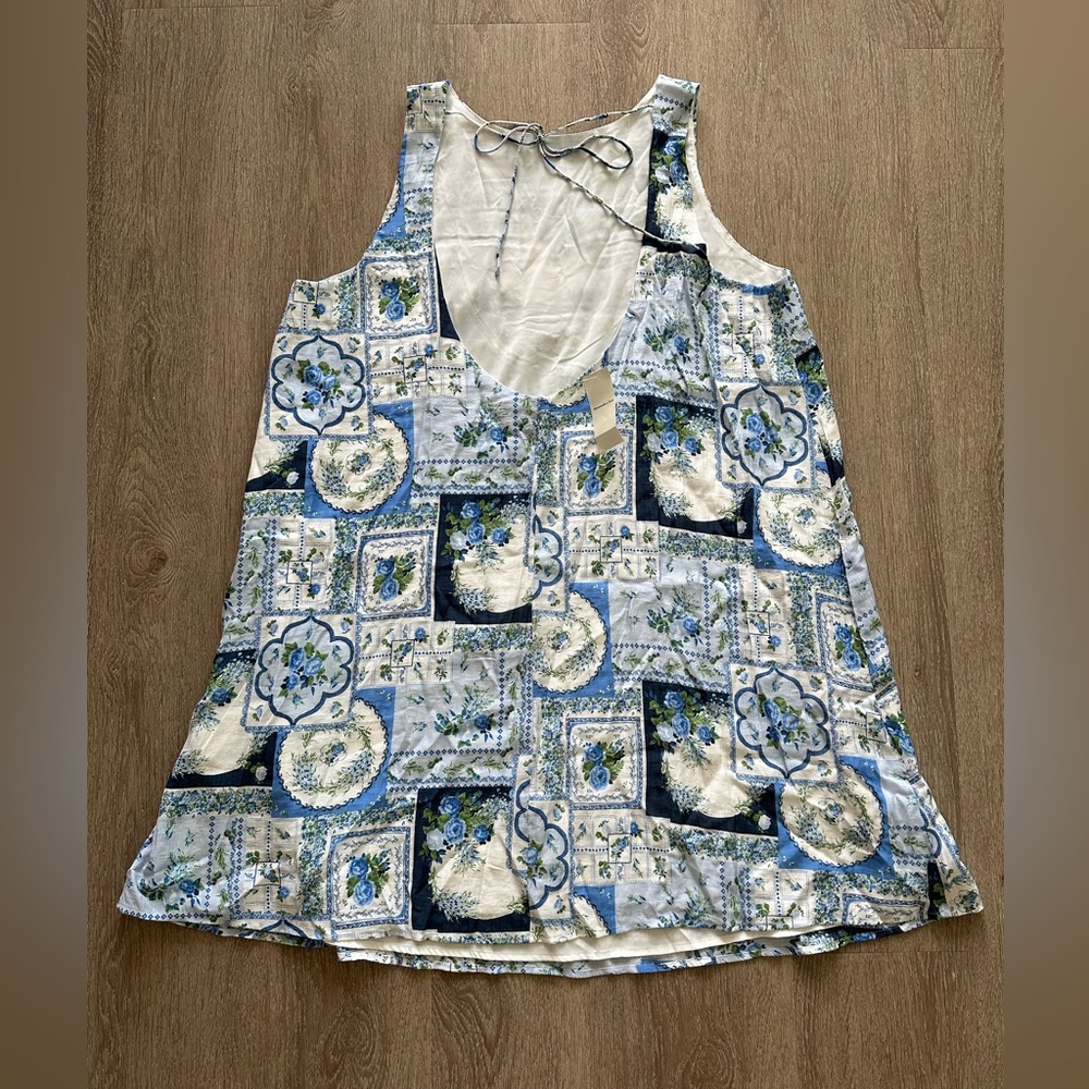 Abercrombie & Fitch Light Blue Floral Open-Back Trapeze Mini Dress Size XL Tall - Picture 5 of 13